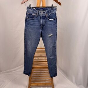 Levi's Premium Modern Big E 501 Skinny Jeans Women 24 x 28 Distressed Button Fly